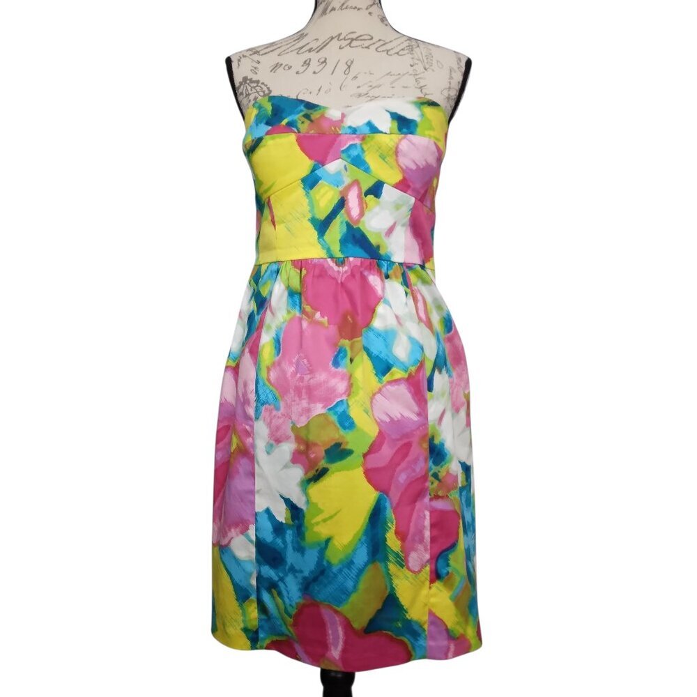 Donna Morgan | Vibrant Watercolor Strapless Dress Stretch Multicolor | Size 12 - Picture 2 of 11